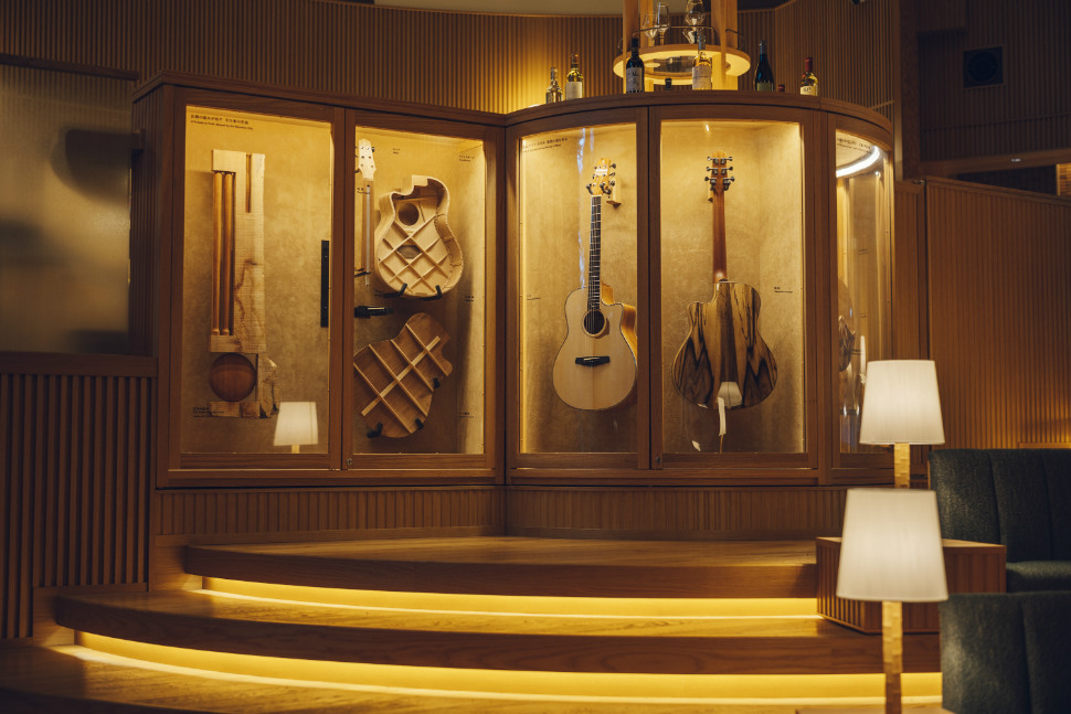 Musical craftsmanship display and guitars at KAI Matsumoto