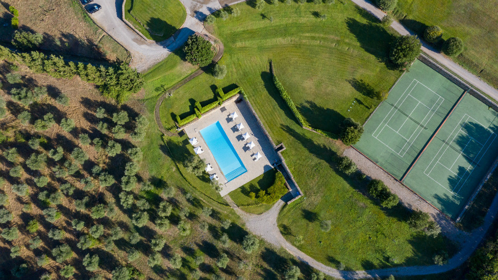 Aerial view of Borgo Scopeto in Tuscany
